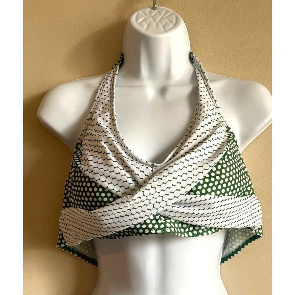 women's green & white bathing suit top